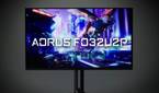 A render showing the Gigabyte Aorus FO32U2P gaming monitor.