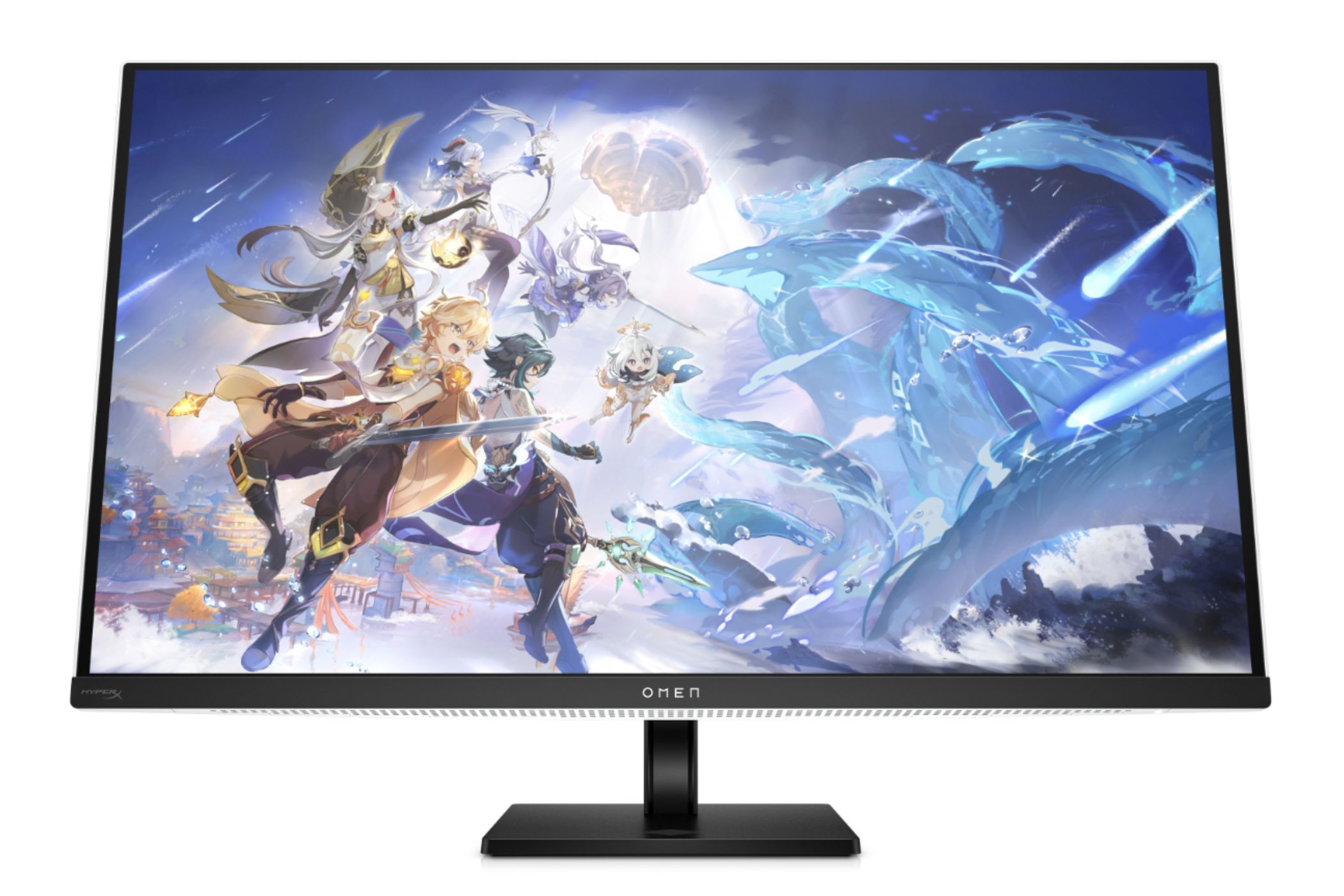 A render showing the HP OMEN Transcend 32 gaming monitor.