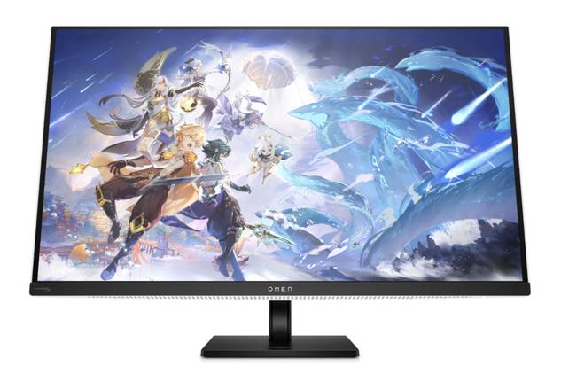 A render showing the HP OMEN Transcend 32 gaming monitor.