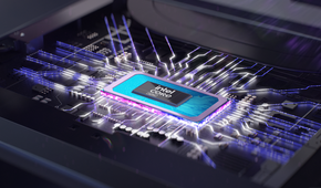 A rendering of an Intel Core Ultra CPU inside of a laptop
