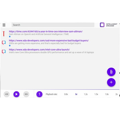 Intelligent Speaker interface lets you add links to be heard later