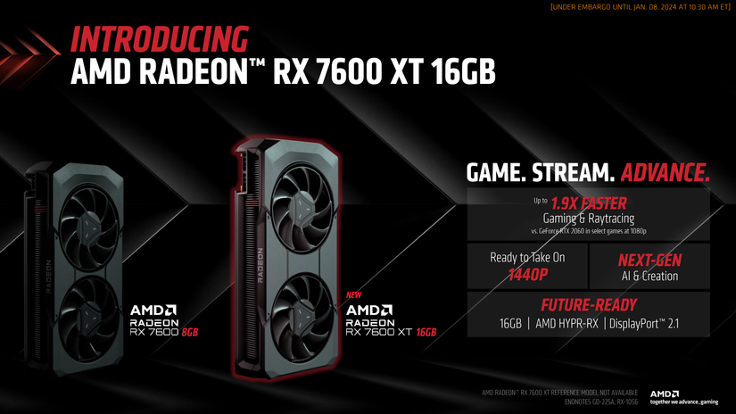 Image that introduces AMD Radeon RX 7600 XT 16GB slide.