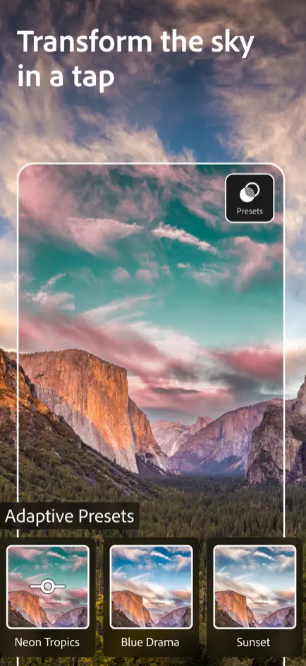 Presets in the Adobe Lightroom app for iOS.