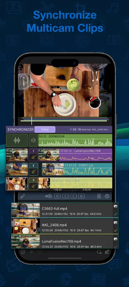 Synchronizing multi-camera clips on iPhone with LumaFusion.
