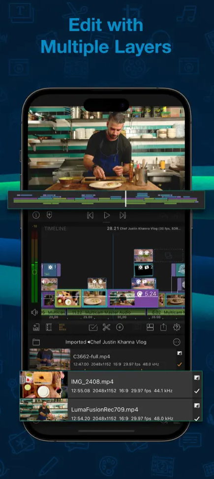 Editing multiple layers of video on an iPhone with LumaFusion.