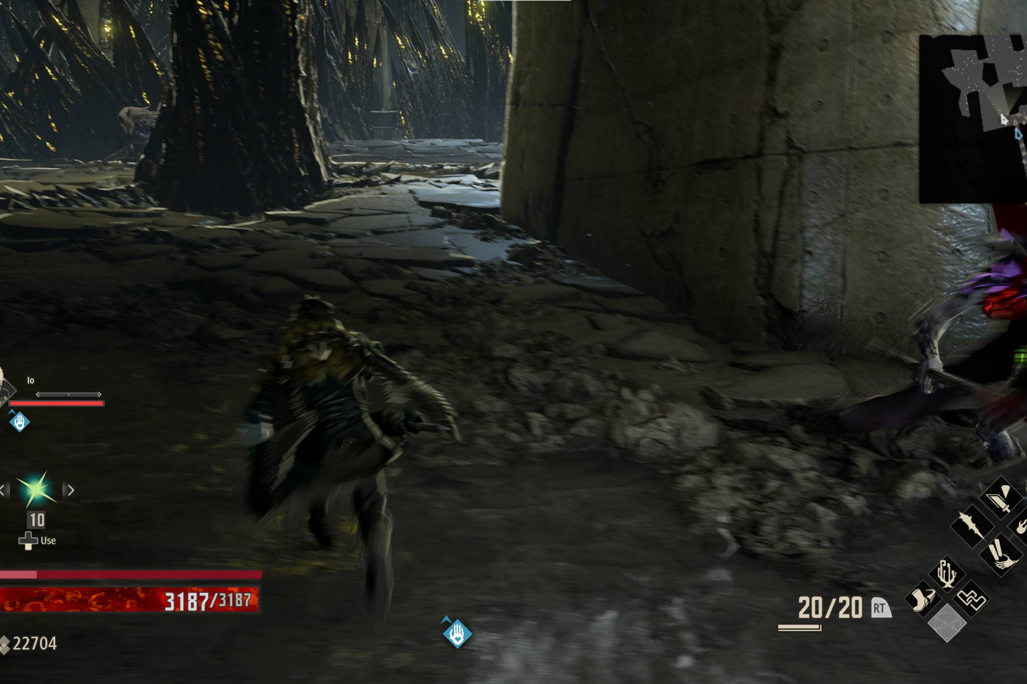A screenshot of Code Vein depicting motion blur