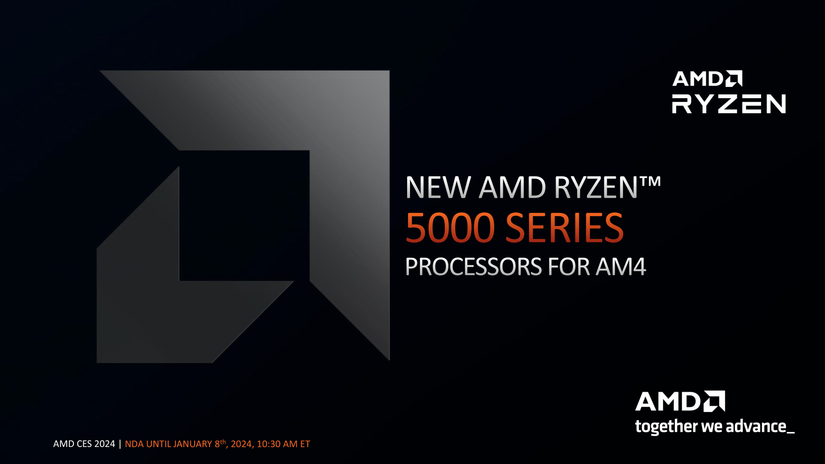 Slide saying "New AMD Ryzen 5000 series processors for AM4"