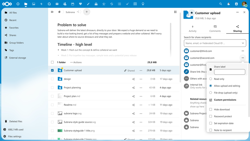 Nextcloud file browser showing files uploaded 