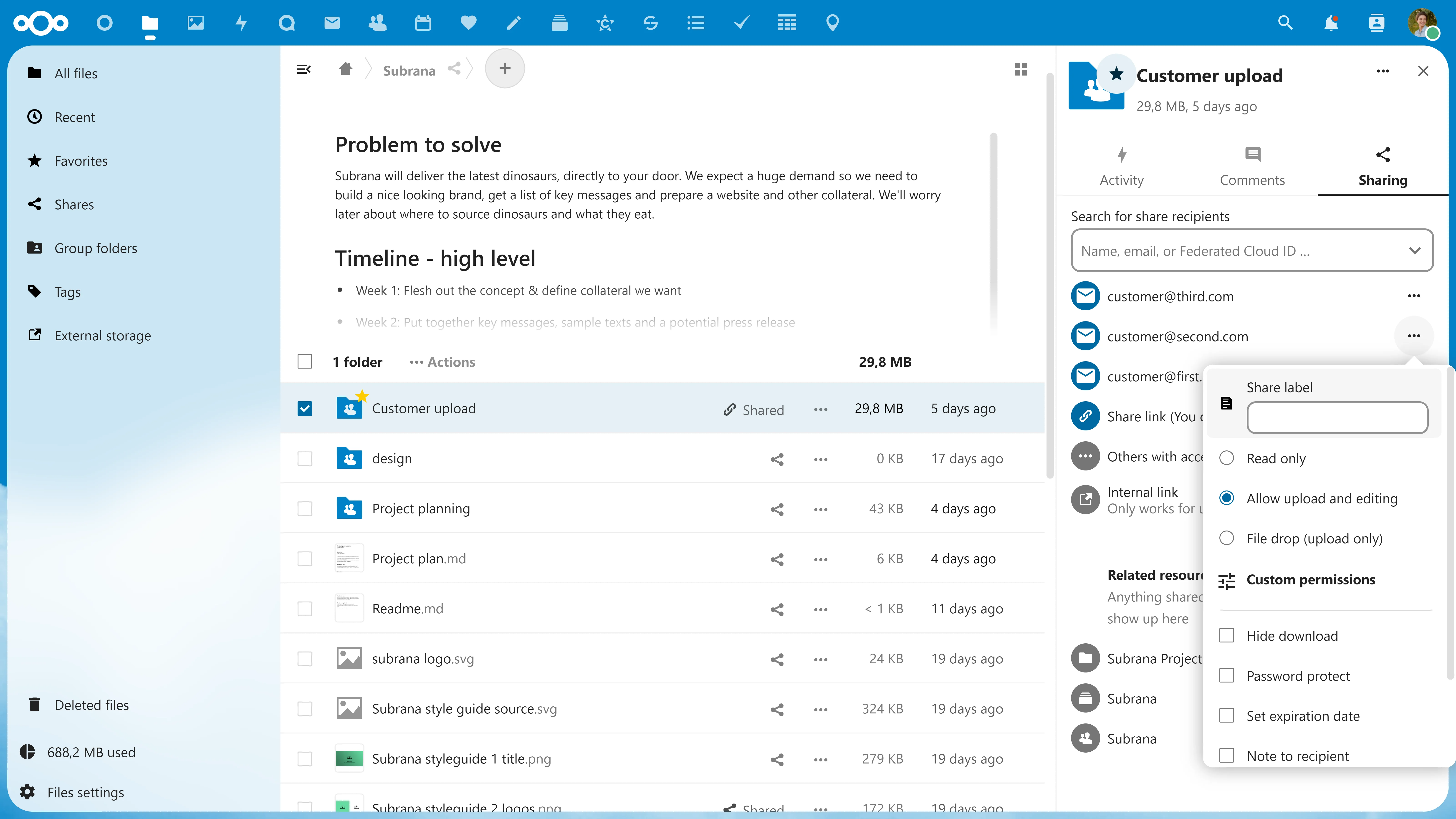 Nextcloud file browser showing files uploaded