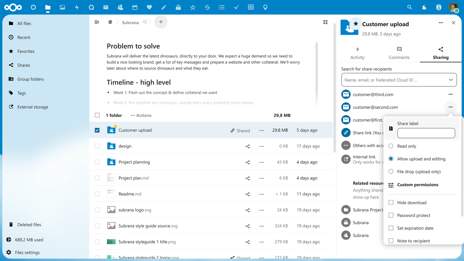 Nextcloud file browser showing files uploaded