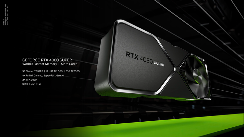 Nvidia RTX 4080 Super with tech specs and imagery