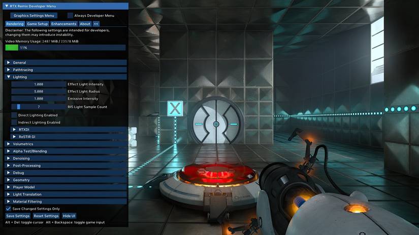 Nividia RTX Remix runtime shown in Portal