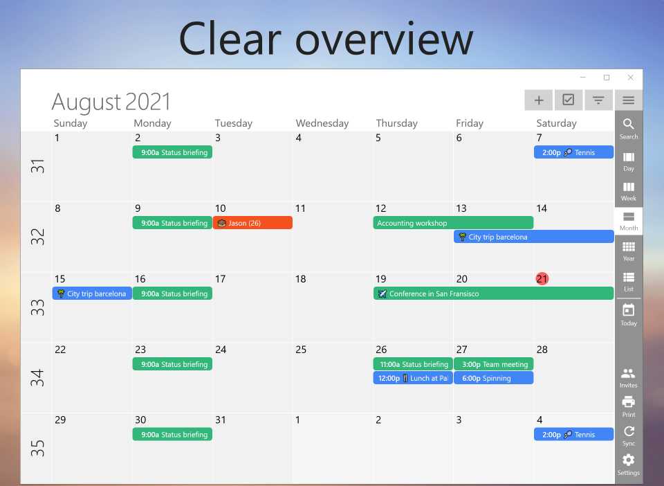 One calendar main screen