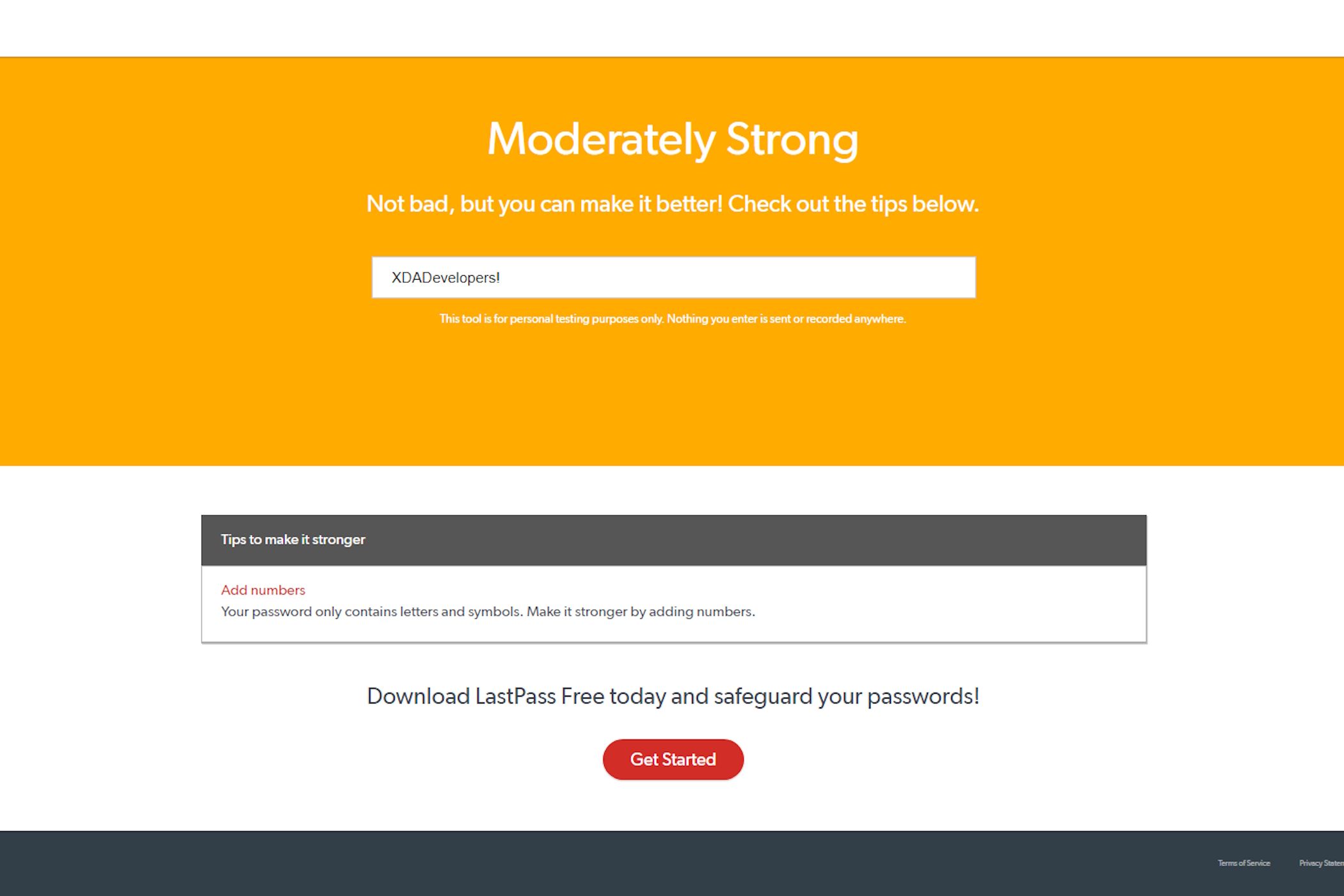 Checking a password's strength on LastPass.