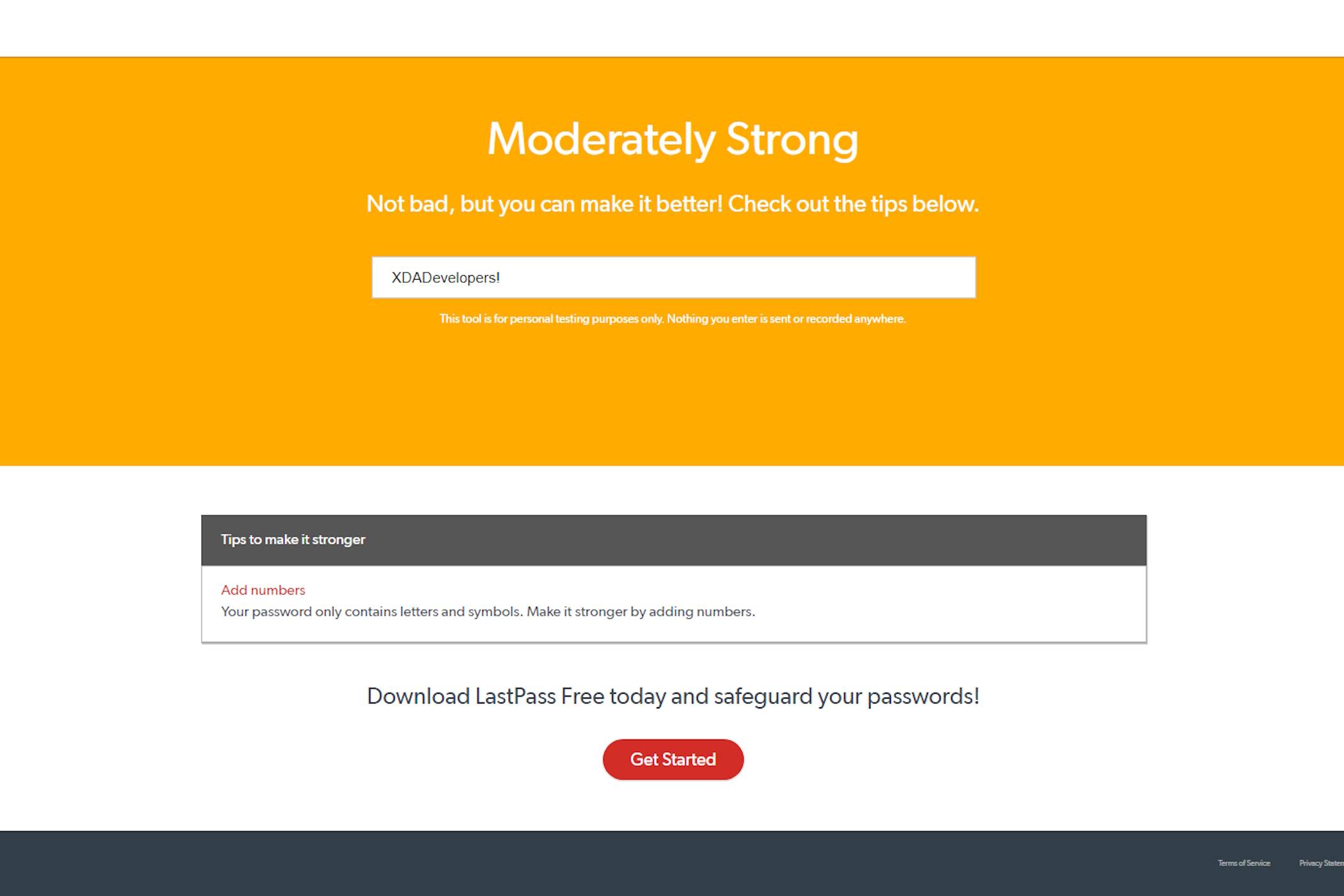 Checking a password's strength on LastPass.