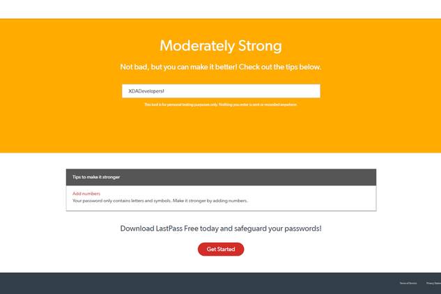 Checking a password's strength on LastPass.