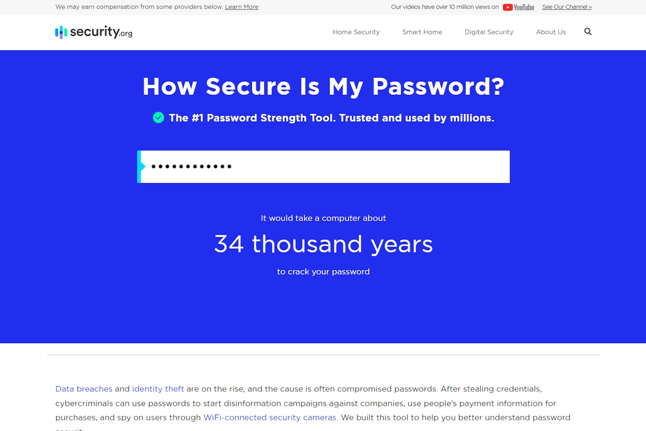 Checking a password's strength on Security.org.