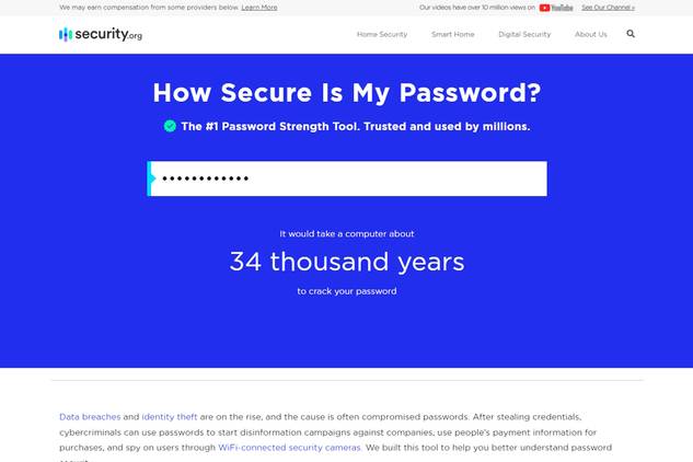 Checking a password's strength on Security.org.