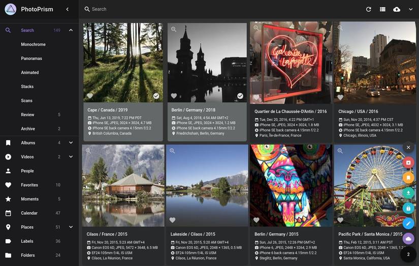 PhotoPrism running on NAS showing photos and locations