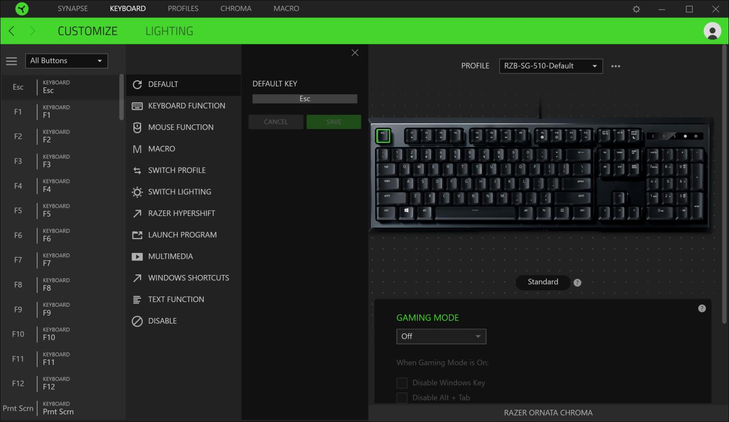 Key remapping under Razer Synapse