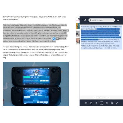 Readme Text to Speech online interface showing highlighted text with control buttons
