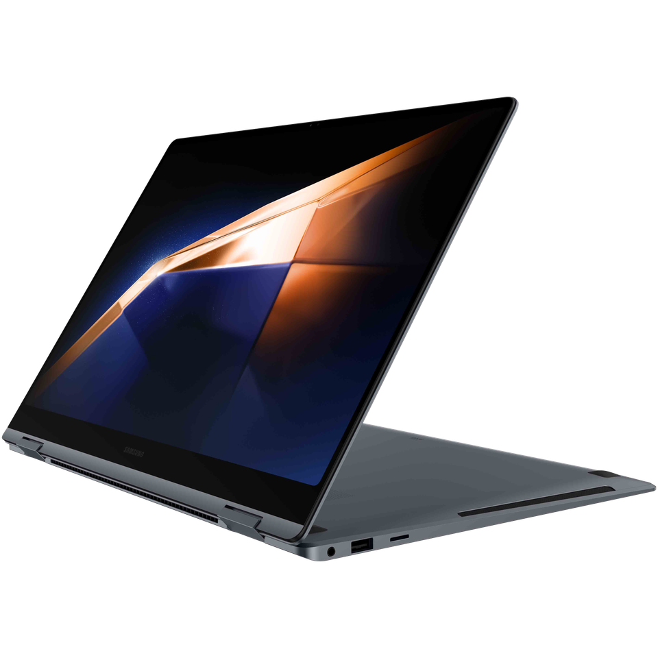 A Samsung Galaxy Book 4 Pro 360 in stand mode