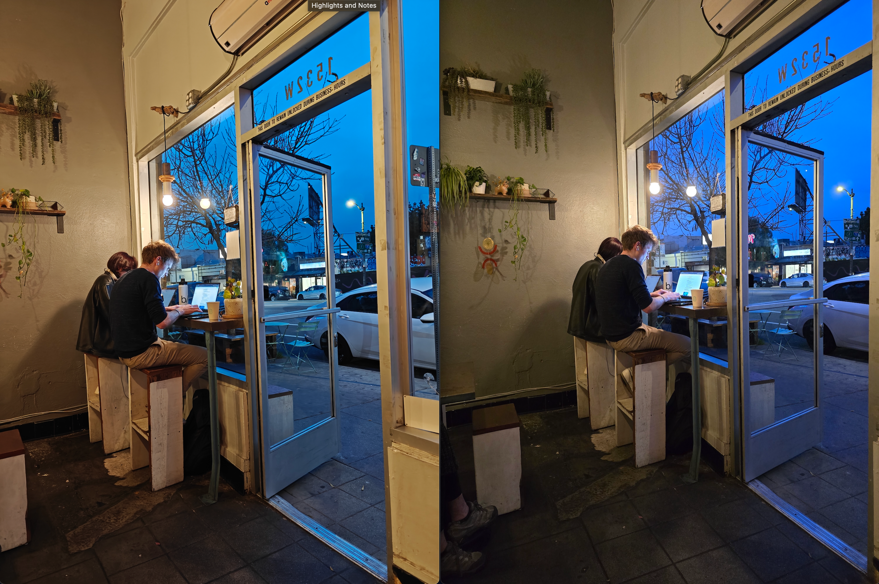 Main camera sample, OnePlus 12 (left); S24 Ultra (right)