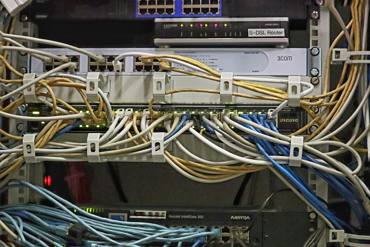 Image of switches and server with ethernet cables running