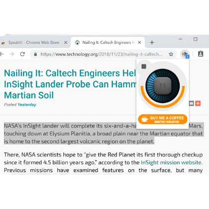 SpeakIt browser extension showing the simple interface