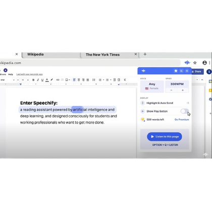 Speechify interface with voice controls