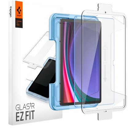 A render showing the Spigen EZFit screen protector for Galaxy Tab S9+.