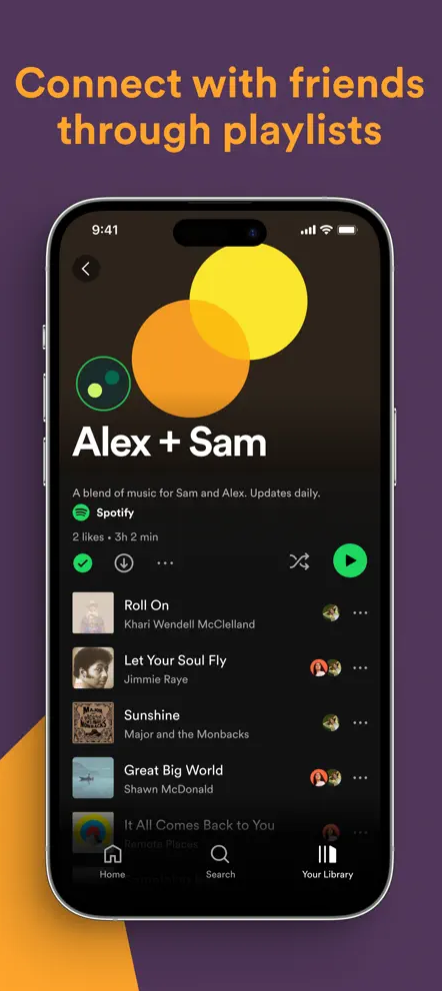 Shared playlists with friends in the Spotify app.