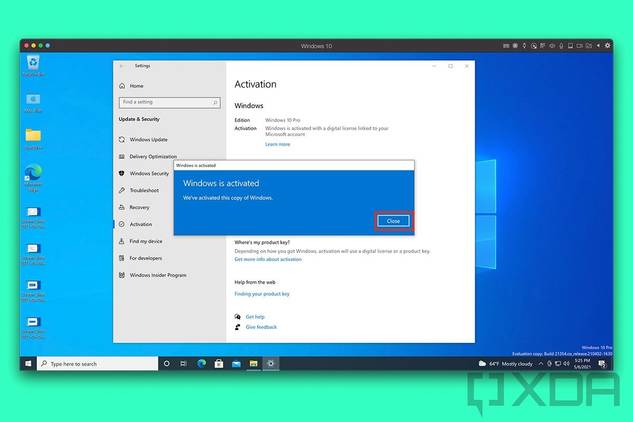 Windows is activated prompt with close button