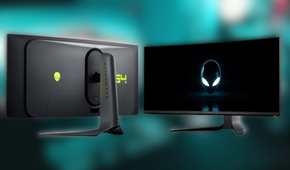 Alienware 34 Curved QD-OLED Gaming Monitor on a cool blue blurred background