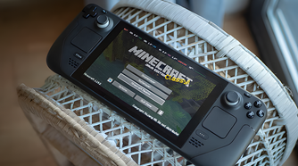 Minecraft running on a Steam Deck upscaled from half resolution