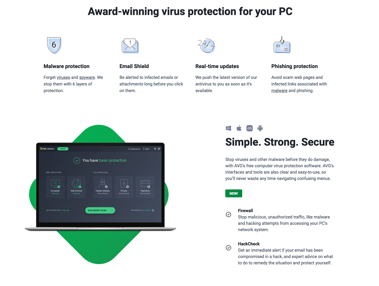 A screenshot of AVG Antivirus' splash page.