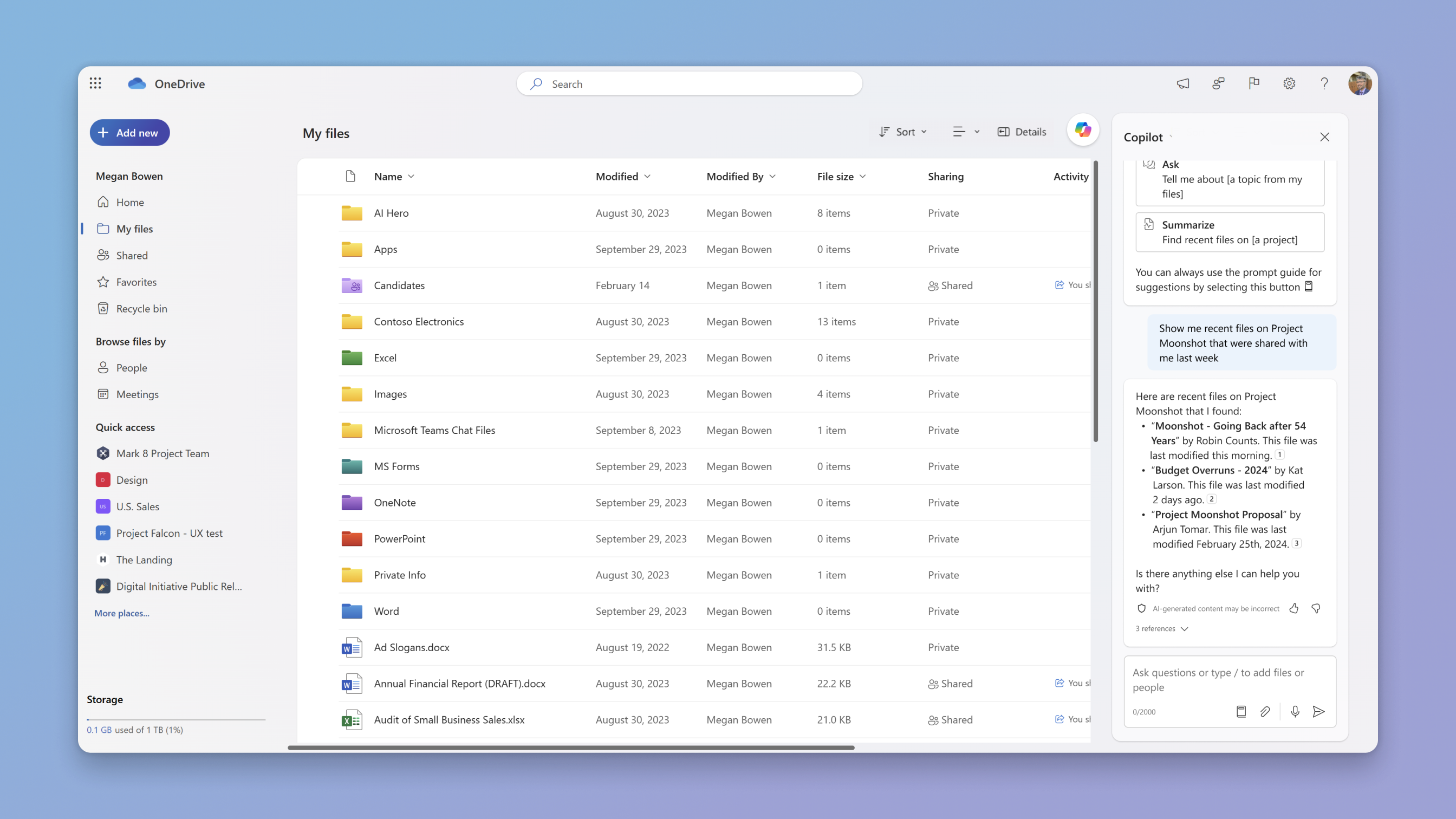 Finding a file with Copilot for OneDrive