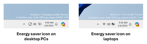 Comparison of the energy saver icons on Windows 11 desktops and laptops