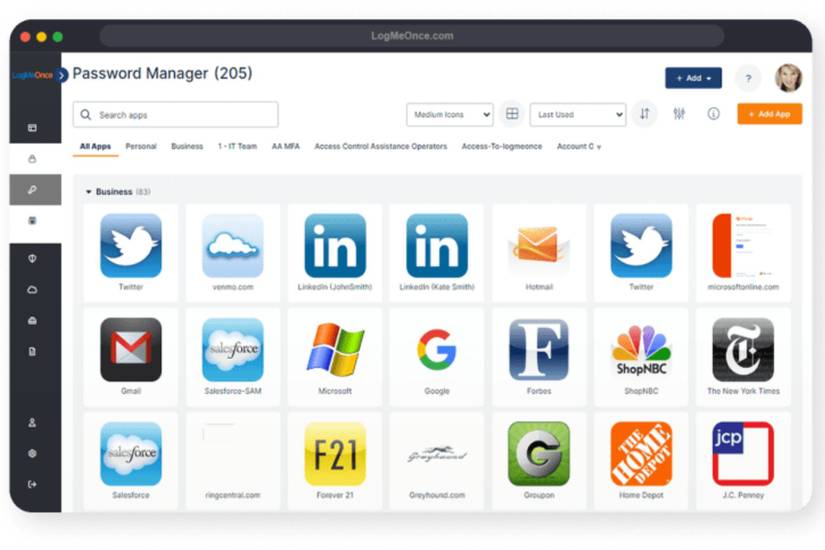 A screenshot showing the dekstop interface of the LogMeOnce password manager.