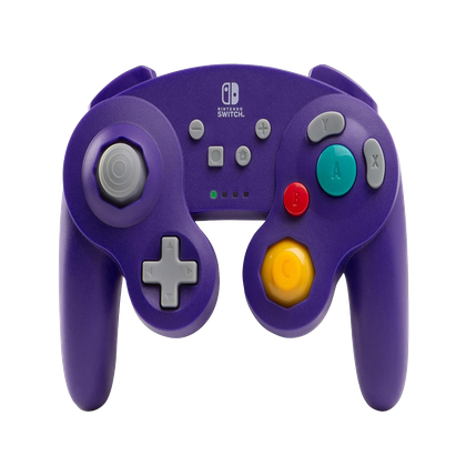 A PNG render of the PowerA Wireless Gamecube Controller in purple on a transparent background.