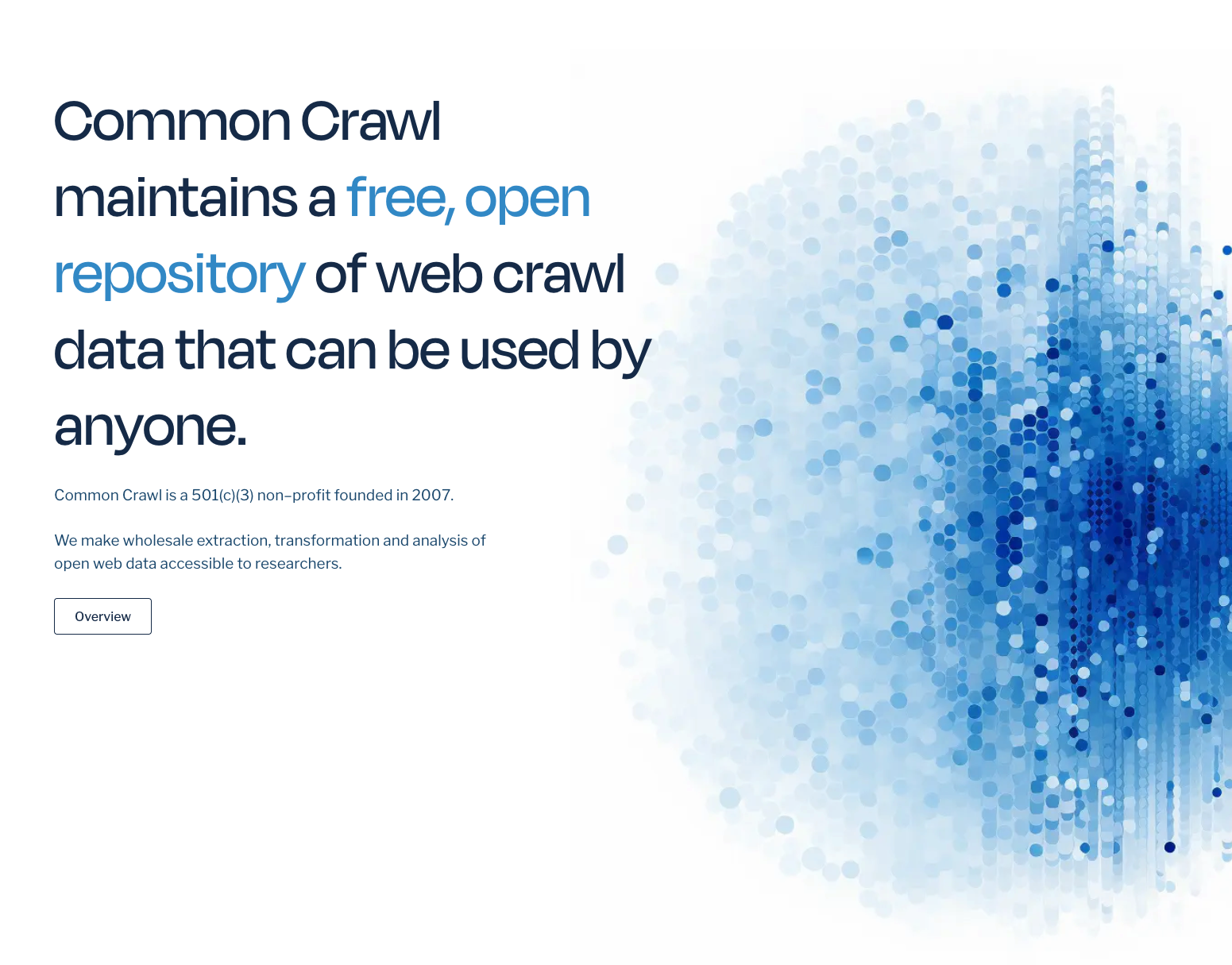 A screenshot of CommonCrawl's landing page.