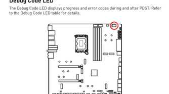 A screenshot highlighting the Debug Code LED location on MSI motherboards