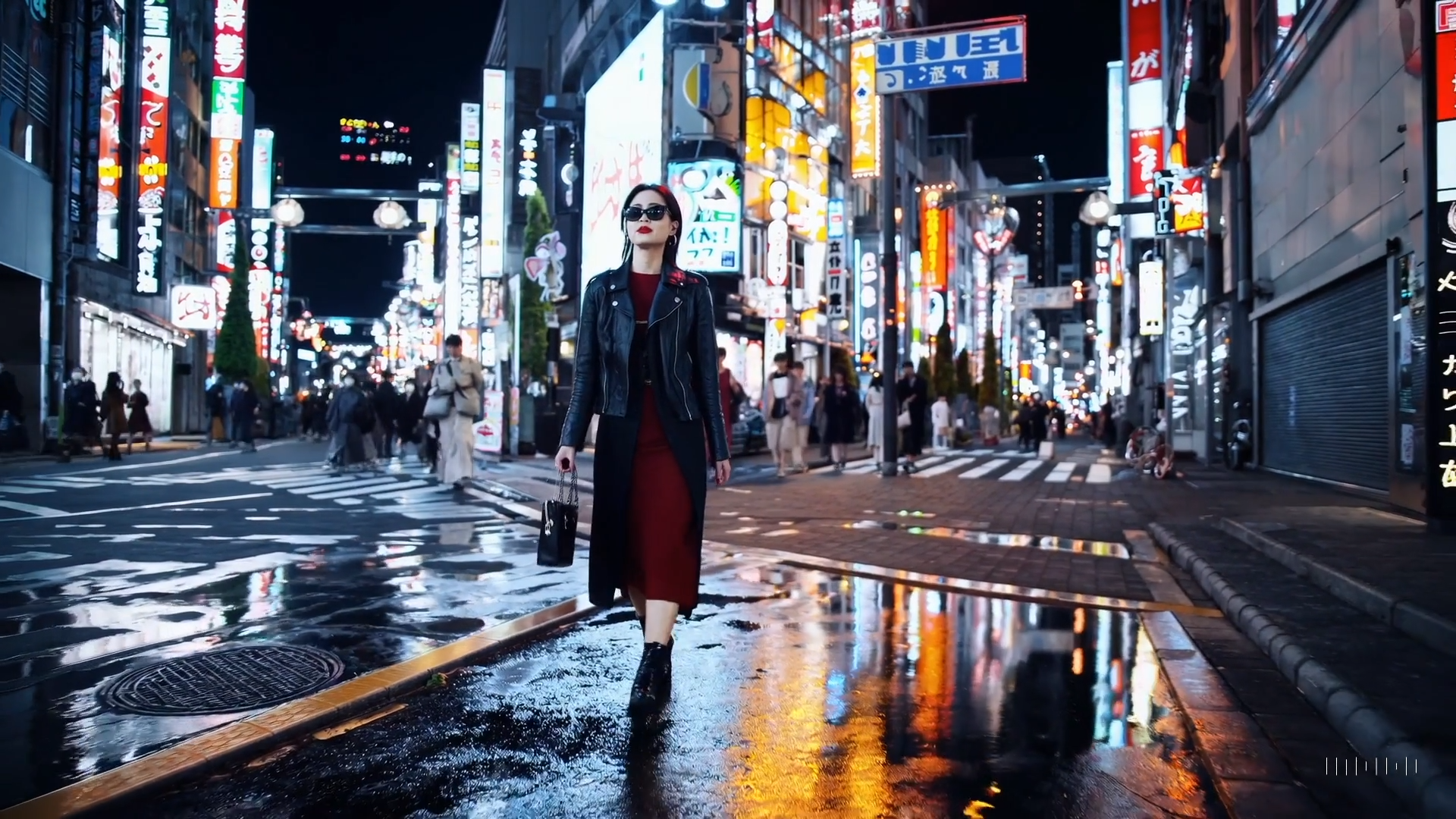 Frame saved from the Sora OpenAI video generated of a Tokyo woman walking