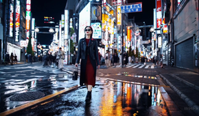 Frame saved from the Sora OpenAI video generated of a Tokyo woman walking