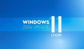 Text reading Windows 11 2024 Update over a blue background