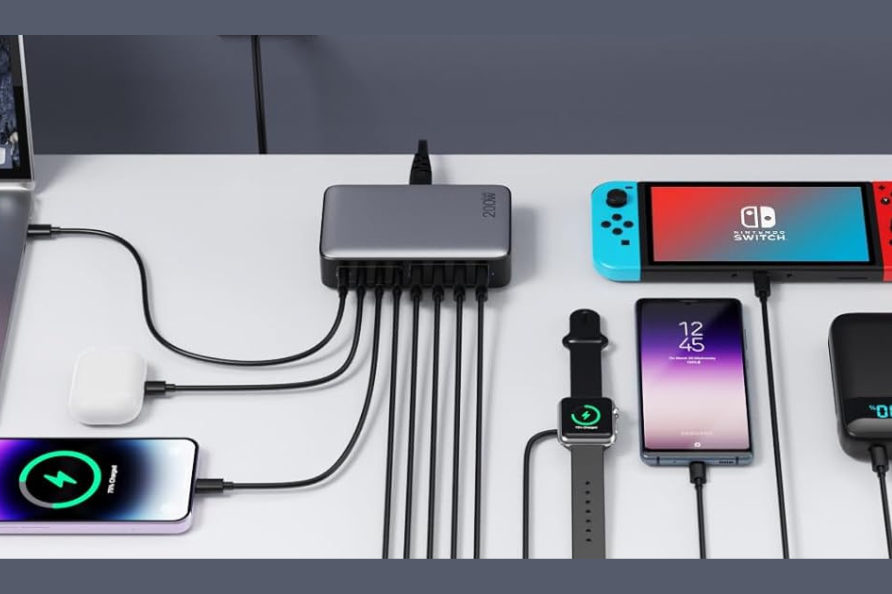 200W 8 port charging station plugged into many different devices