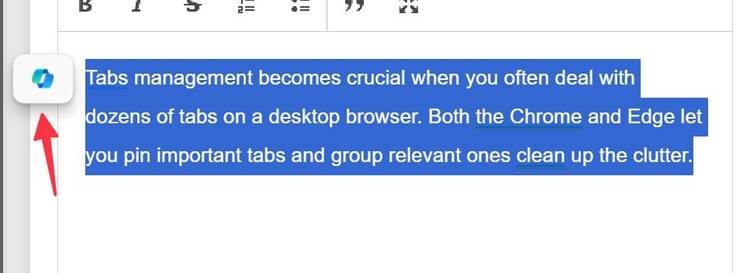 Copilot in Microsoft Edge text editor