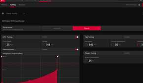 A screenshot showing the frequency tuning options for GPU overclocking in AMD software.