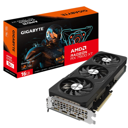 A transparent render of the Gigabyte RX 7600 XT graphics card