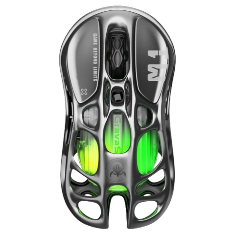 An image showing the render of the GravaStra Mercury M1 Pro gaming mouse in grey color.